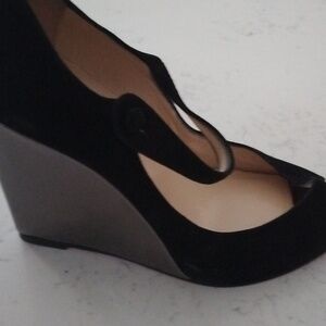 Christian louboutin Mary Jane wedges with silver wedge heel